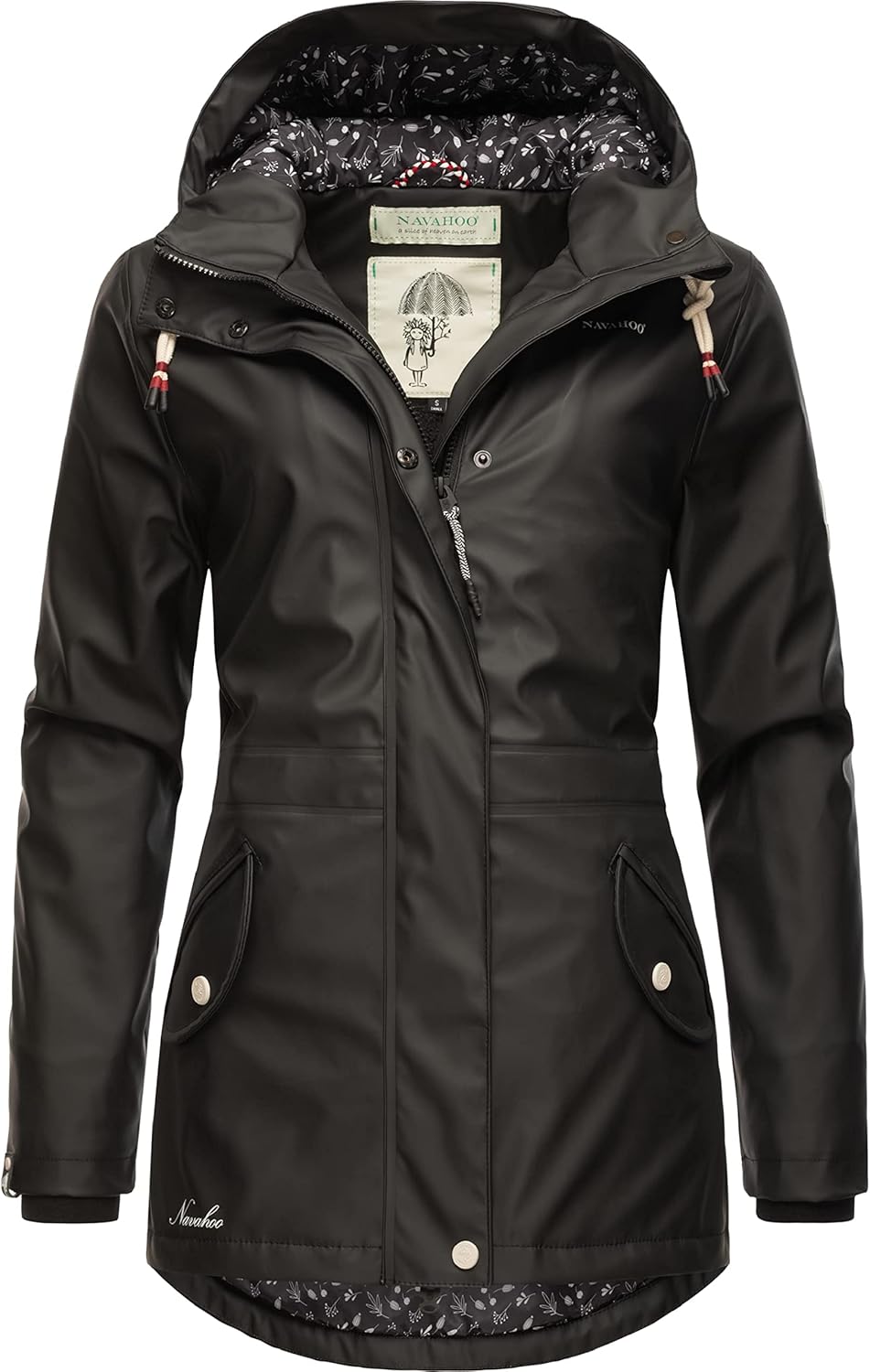 Navahoo Damen Übergangsjacke Regenmantel wasserdicht lang warm gefüttert mit Kapuze Oceans Heart XS-