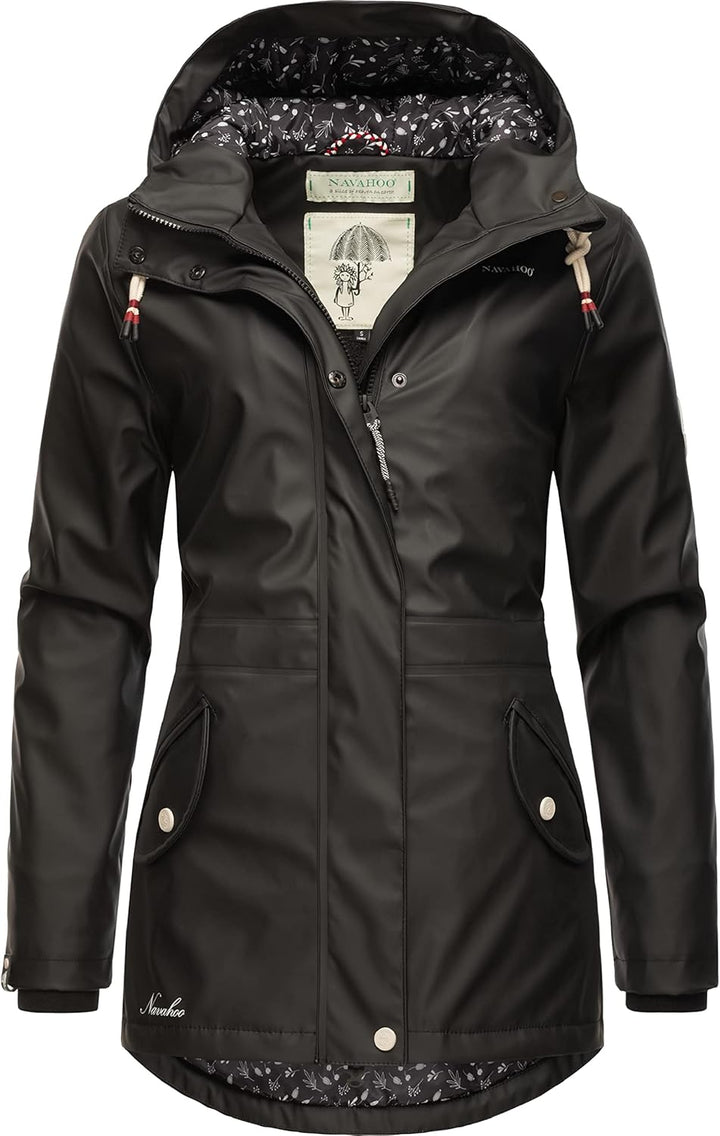 Navahoo Damen Übergangsjacke Regenmantel wasserdicht lang warm gefüttert mit Kapuze Oceans Heart XS-