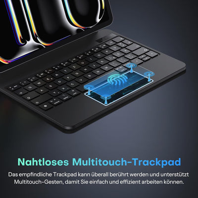 OMOTON Für iPad Pro 11 (M4,2024) Tastatur mit Hülle, Kabellos Beleuchtete Tastatur QWERTZ mit Multi-