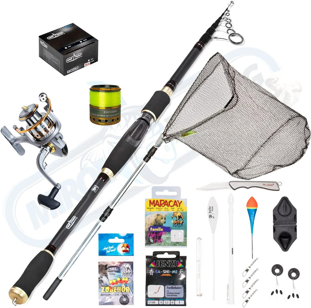 MiRoeFishing Angelset komplett Ready to Fish Allround Angelcombo inkl. Angelrute Rolle Schnur Angelb