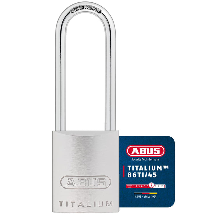 ABUS Titalium-Vorhangschloss 86TI/45HB80, Hochbügel ohne Zylinder, 04391, 86TI/45HB80
