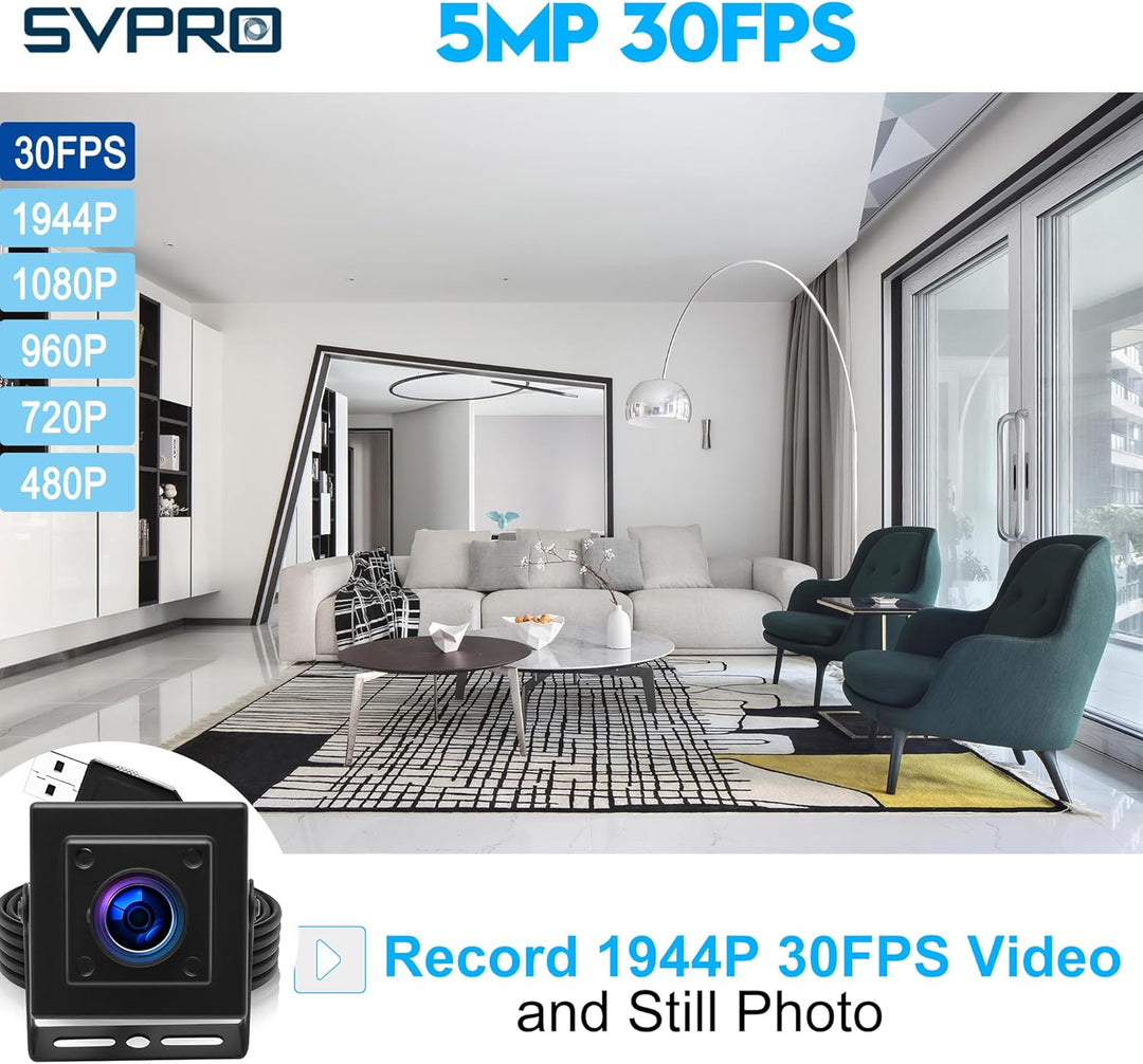Svpro 5MP 30FPS USB Kamera IMX335 Sensor Fisheye Webcam - für 3D Drucker, Lasergravierer, Machine Vi
