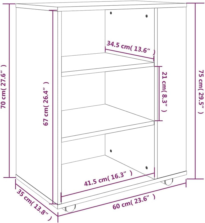 vidaXL Rollschrank, Rollcontainer mit viel Stauraum, Aktenschrank mit Rollen, Büroschrank Bürocontai