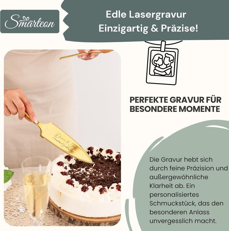 Tortenheber inkl. Tortenmesser im Set mit persönlicher Gravur als Geschenk zur Hochzeit, Jahrestag,