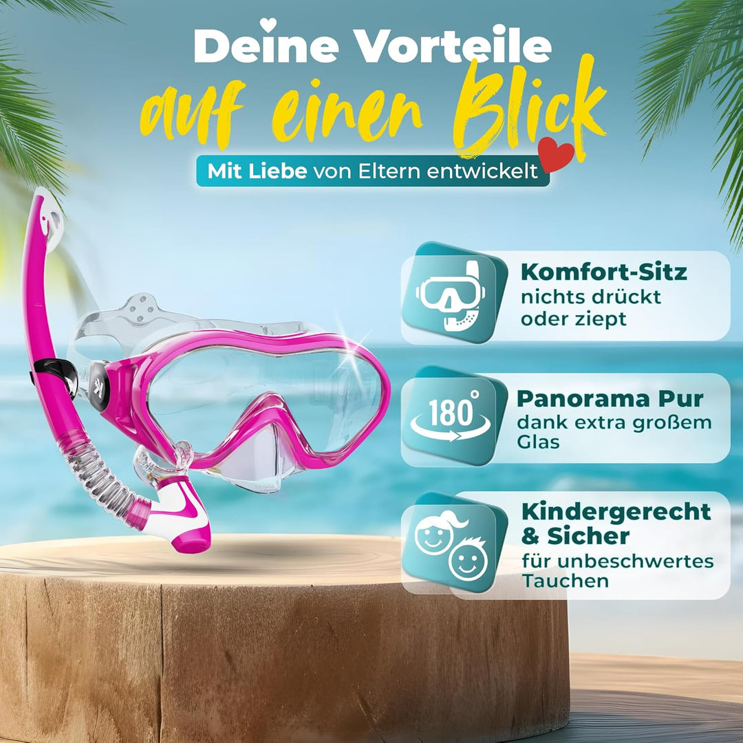 KIDVERSE Taucherbrille Kinder mit Schnorchel ab 5 Jahre - CE & Dermatest geprüfte Taucherbrille mit