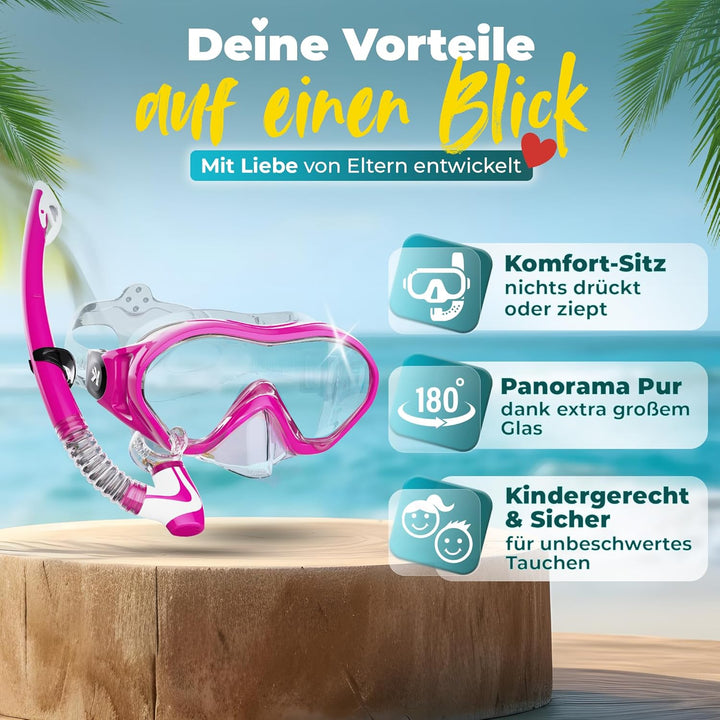KIDVERSE Taucherbrille Kinder mit Schnorchel ab 5 Jahre - CE & Dermatest geprüfte Taucherbrille mit
