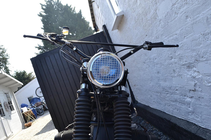 6" Scheinwerfer für Projekt Motorrad - Cafe Racer Retro Scrambler - Schwarz Netz Grill mit Chrom Ble