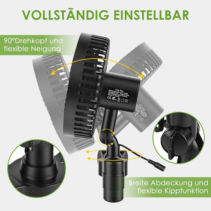Dreamhigh Clip Ventilator Grow, 3 Geschwindigkeitsstufen Grow Ventilator Oszillierend Leise Klein fo