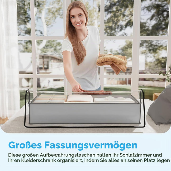 Oak & Tea 90L Aufbewahrungstaschen 4 Stück Grosses Kleideraufbewahrungsboxen mit Deckel und Reissver