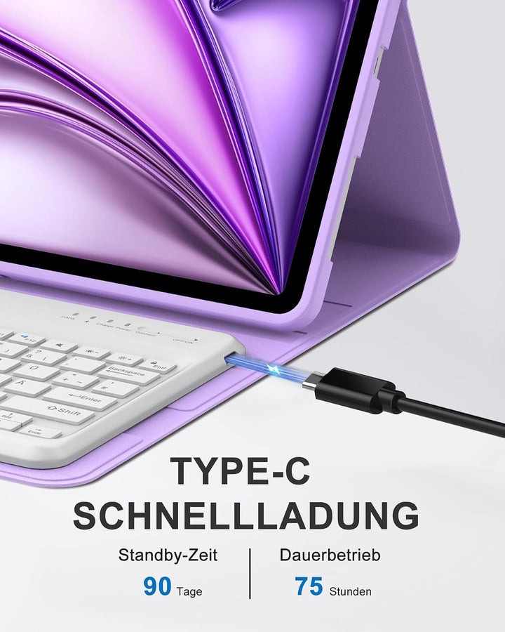 Hülle mit Tastatur für iPad Air 13" (2026 M4/2025 M3/2024 M2) & Pro 12.9" (2018-2022), Deutsches QWE