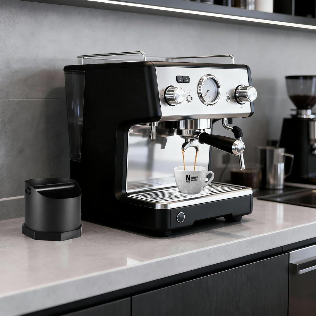 Abklopfbehälter für Siebträger Espresso, 0.75L Edelstahl Kaffee Knock Box mit Abnehmbarer Knock Bar