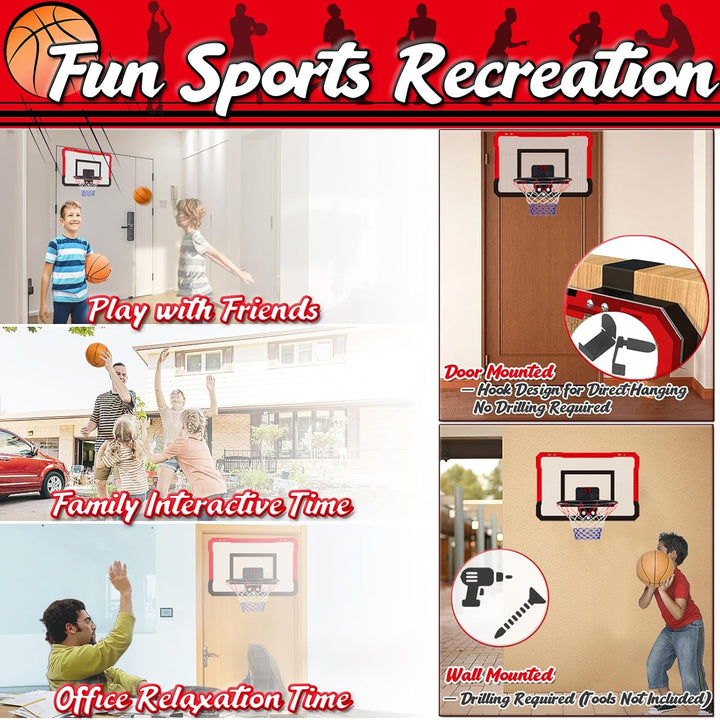 TEUVO Basketballkorb für Kinder und Erwachsene, Strong Indoor Mini Basketballkorb für Tür mit Pumpe,