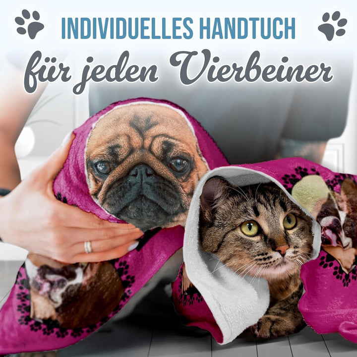 PR Print Royal Personalisiertes Hundehandtuch mit Foto & Name selbst gestalten - Pfoten-Herz - Pfote