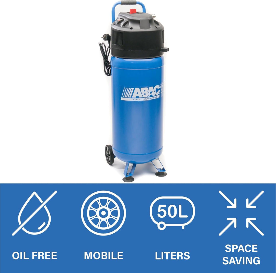 ABAC Vertikaler Luftkompressor EASE-AIR 50V, Ölfreier Luftkompressor, Maximaler Druck 10 Bar, Leistu