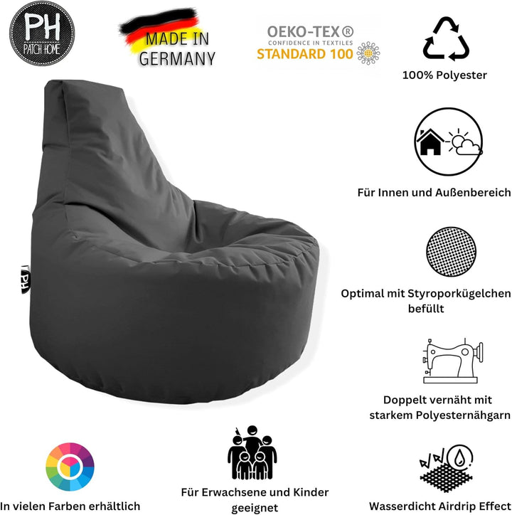 PATCH HOME Gamer Sessel Sitzsack inkl. Würfel Bean Bag Set Ø75cm, 30cm Sitzhöhe, 80cm Höhe + 35x35cm