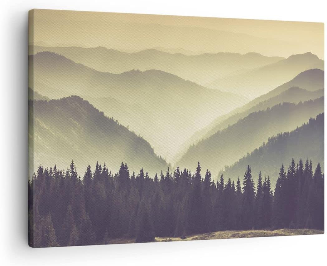 Bilder auf Leinwand Berge Wald Natur Leinwandbild mit Rahmen 70x50cm Wandbilder Dekoration Wohnzimme