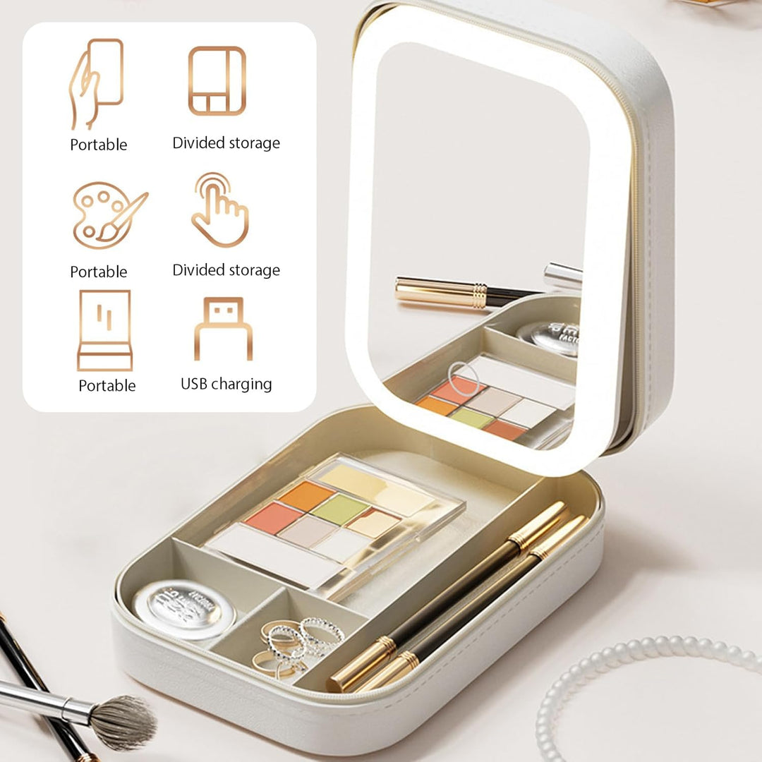Vegena Make-Up-Aufbewahrungsbox Mit Lichtfüllendem Spiegel, Kosmetiktasche Mit Beleuchtetem Spiegel