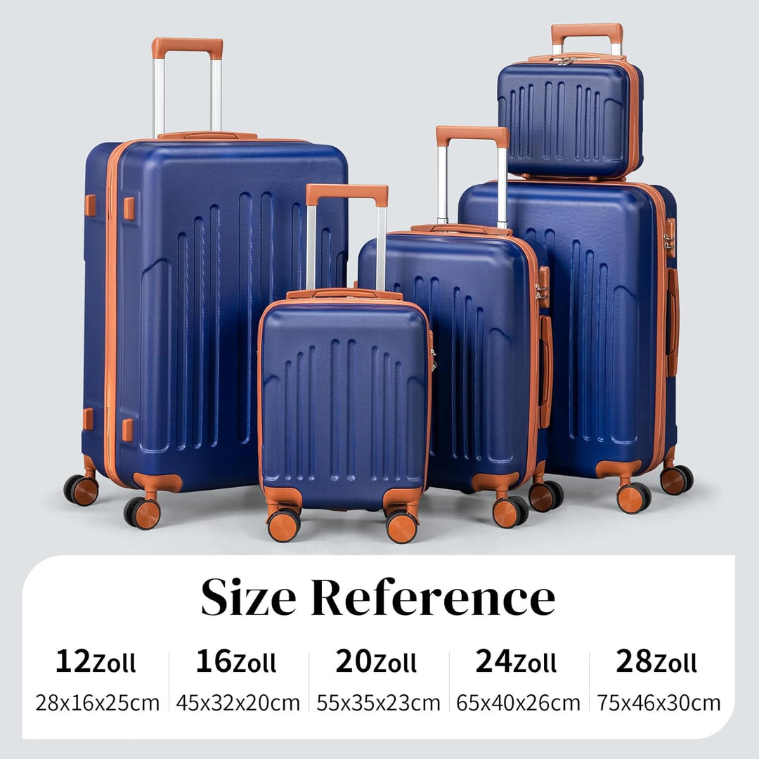 LEADZM Koffer Set 5 teilig Hartschale mit Kosmetikkoffer, Kofferset aus ABS, Reisekoffer mit Rollen
