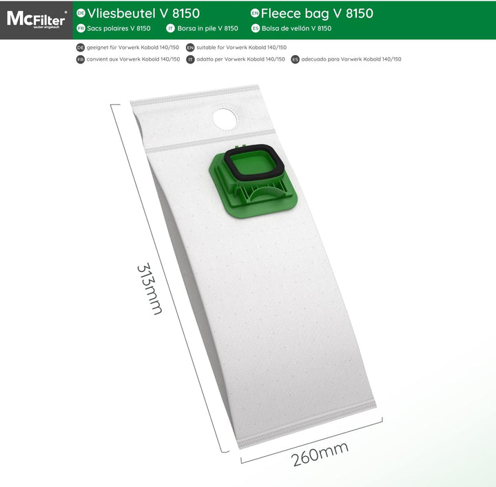 McFilter | 18 Staubsaugerbeutel kompatibel mit Vorwerk Kobold VK 140 VK 150 FP 140 FP 150, 5-lagiger