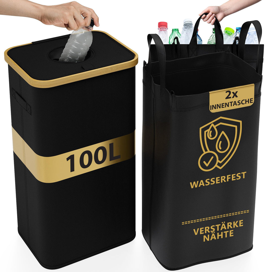 Deco haus® Pfandflaschen Sammelbehälter 100L [Extra Tragetasche] - Pfandflaschen Aufbewahrung mit Lo