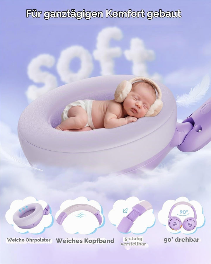 Bluetooth Kopfhörer Kinder, 85dBA Sicheres Volumen, Bluetooth 5.4, BPA Frei/CPC Zertifiziert, 75 Std