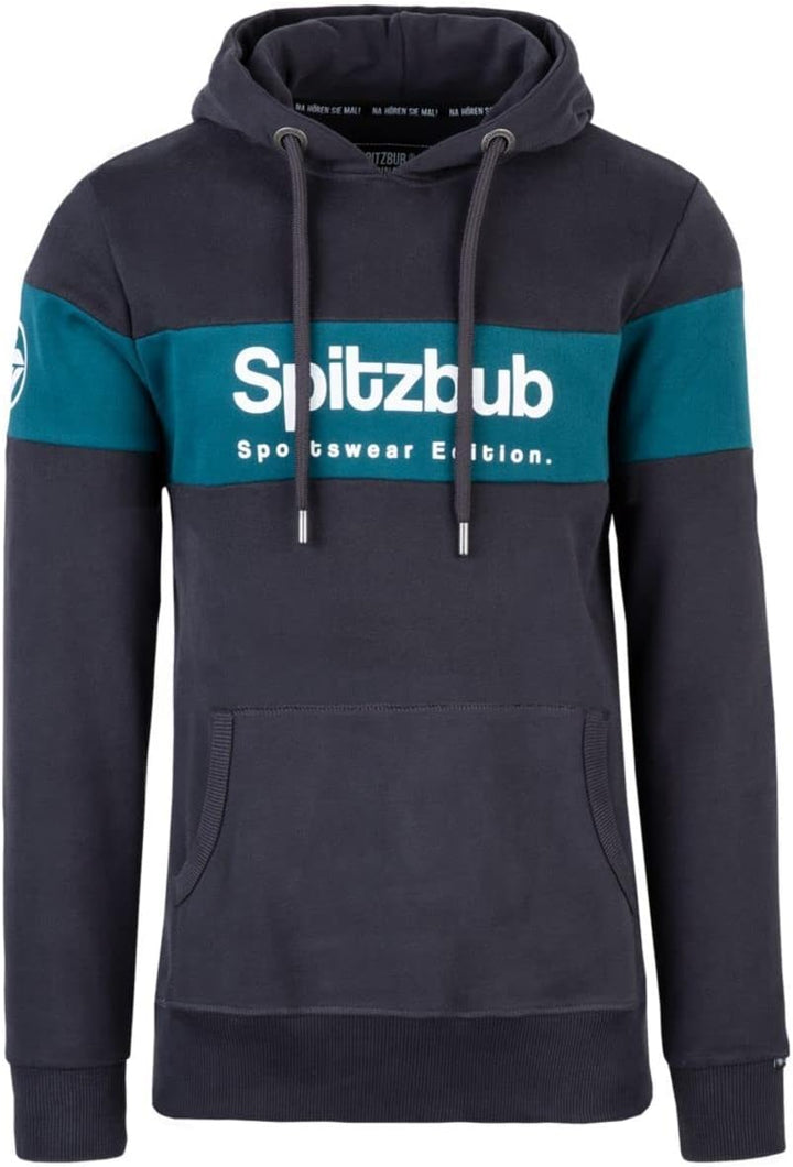 Spitzbub Herren Hoodie Kapuzenpullover in Dunkelgrau/Petrol, L