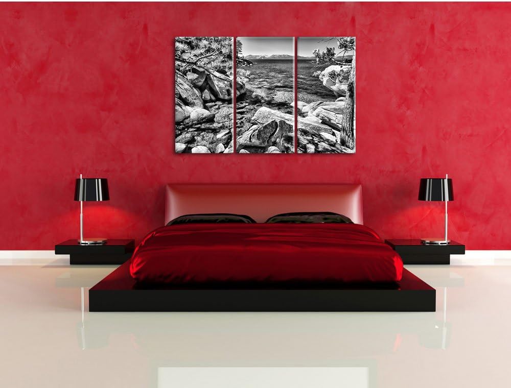 Pixxprint Steinbucht im Mittelmeer / 3-Teilig/Gesamtmass 120cm Leinwandbild bespannt auf Holzrahmen/