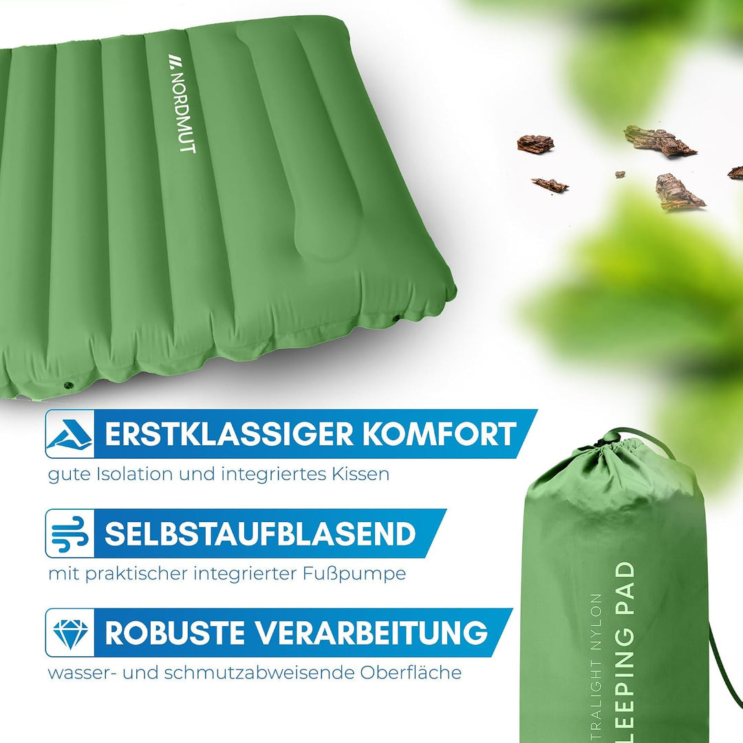NORDMUT® Isomatte Schnellaufblasend mit integrierter Fusspumpe 10 cm - Isomatte Camping mit kleinem