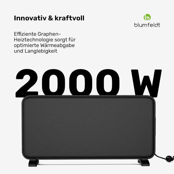 blumfeldt Infrarotheizung 2000 W – Wandmontage & Standgerät, Graphen-Heizelement, App & Touch-Steuer