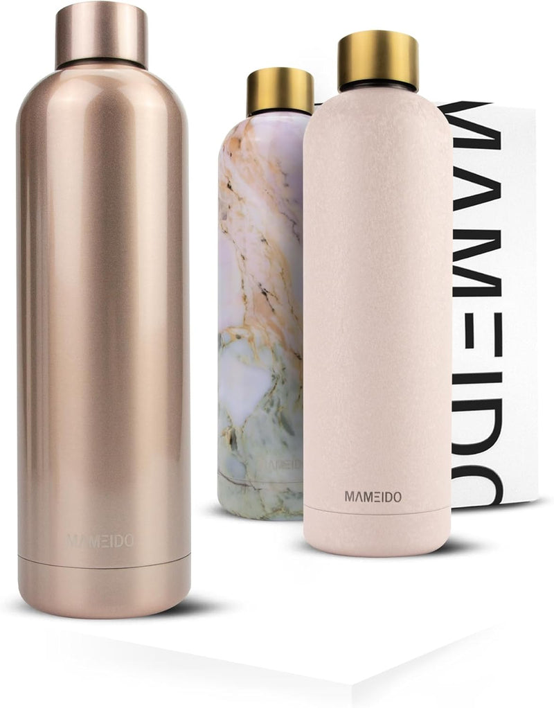 MAMEIDO Trinkflasche Edelstahl 1l, 750ml & 500ml - auslaufsichere Thermosflasche, Kohlensäure geeign