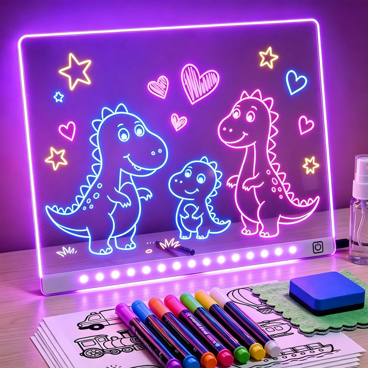 KOKODI LED Zeichentafel für Kinder, leuchtendes Malbrett 37x27 cm mit 7 Stiften, USB-C, kreatives Le