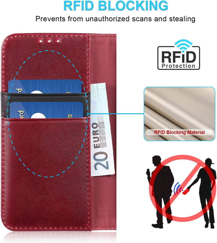 LENSUN Echtleder Hülle für iPhone 13 Mini, Handyhülle [Echtes Leder][Magnetverschluss][RFID Schutz]
