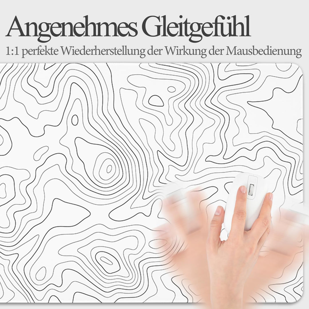 Weiss Gaming Mausepad,1200x600mm Gross Kunstlinie Mausmatte,Mousepad mit doppelt vernähten Kanten,Wa