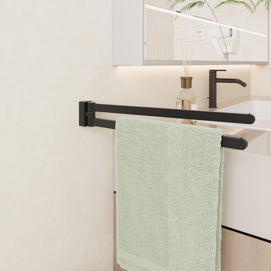BGL Handtuchhalter Schwarz, Edelstahl, Wandmontage, Handtuchhalter mit 2 Schwenkstangen, Schwarz