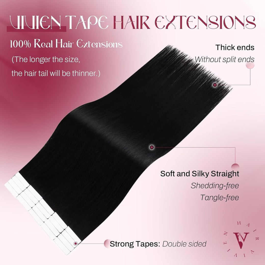 Vivien Echthaar Extensions Tape in Schwarz Haarverlängerungen Tape Extensions Echthaar Tiefschwarz H