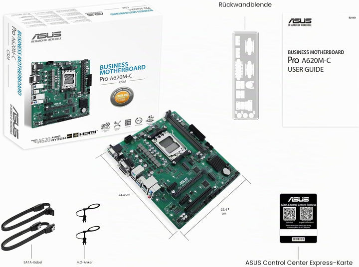 ASUS PRO A620M-C-CSM Mainboard Sockel AMD AM5 (Ryzen AM5, mATX, DDR5, M.2 PCIe 4.0, 1Gb Ethernet, US