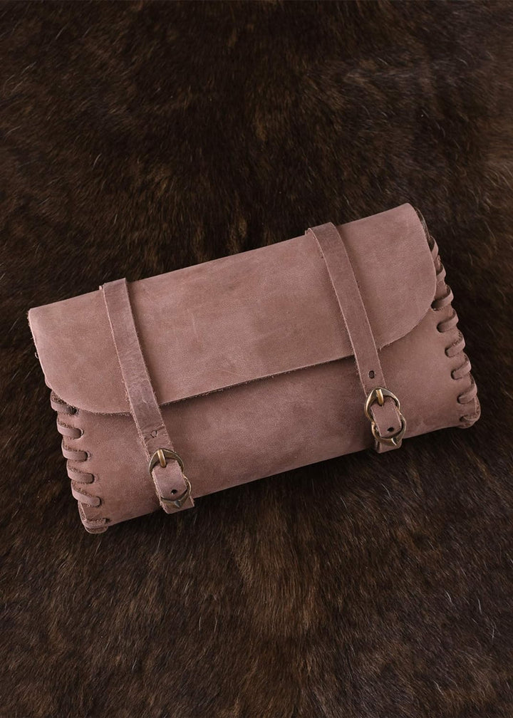 Ulfberth Ledertasche mit Zwei Schnallen, mittelbraun - Mittelalter - Wikinger - LARP