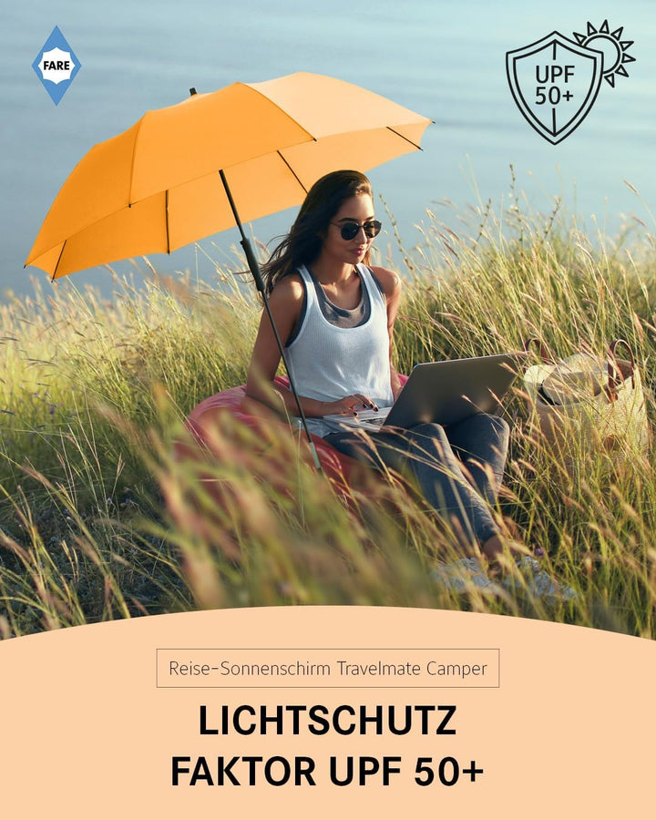 FARE Reise-Sonnenschirm Travelmate Camper UV Schutz 50+ für Koffer Flugzeug Camping Balkon Strand Ga