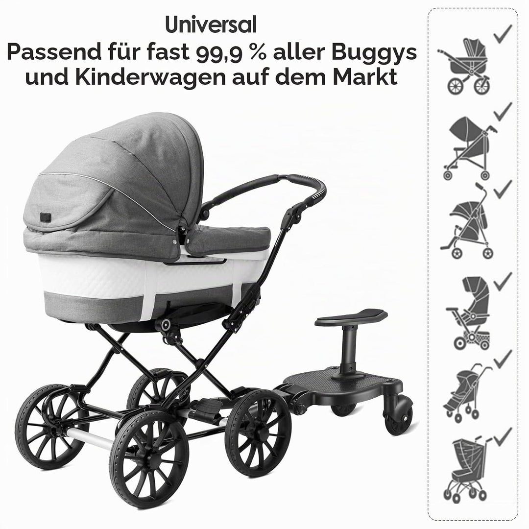 Buggy Board mit Sitz, FNRIDS Trittbrett für Kinderwagen Universal,mit Aufhängegurt, stabiles Two Whe