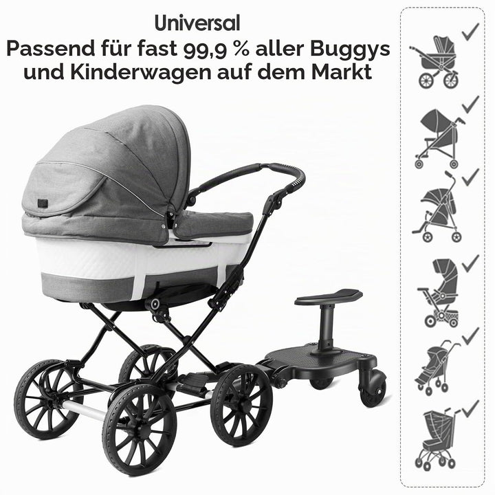 Buggy Board mit Sitz, FNRIDS Trittbrett für Kinderwagen Universal,mit Aufhängegurt, stabiles Two Whe