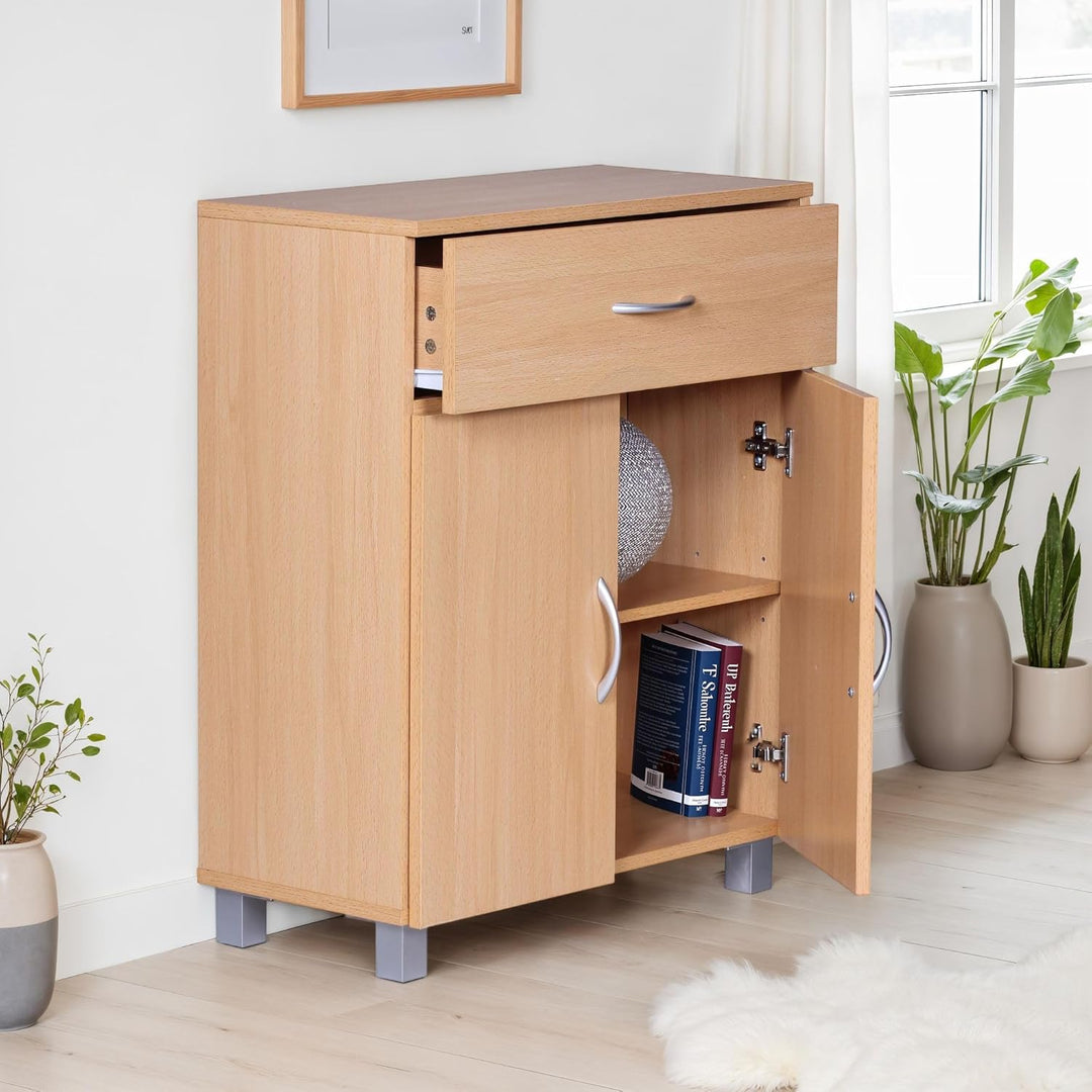 FineBuy Sideboard 60x75x30cm Kommode mit Schublade und Türen, Kleine Moderne Anrichte, Design Holz S