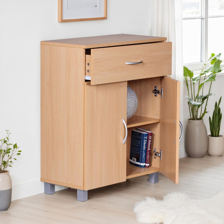 FineBuy Sideboard 60x75x30cm Kommode mit Schublade und Türen, Kleine Moderne Anrichte, Design Holz S