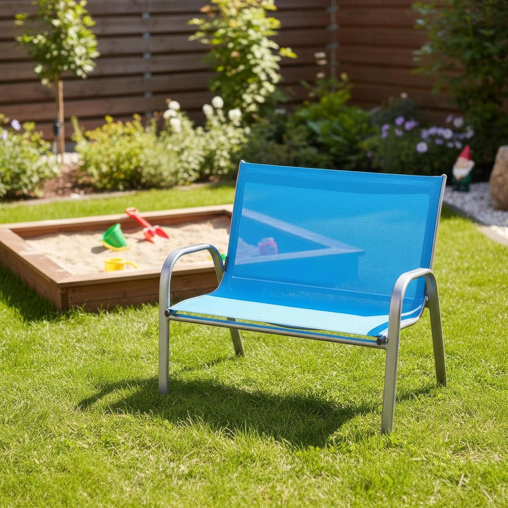 Hline Kinderbank Gartenbank für 2 Kinder 2-Sitzer Bank (Blau/Türkis) Blau /Türkis, Blau /Türkis