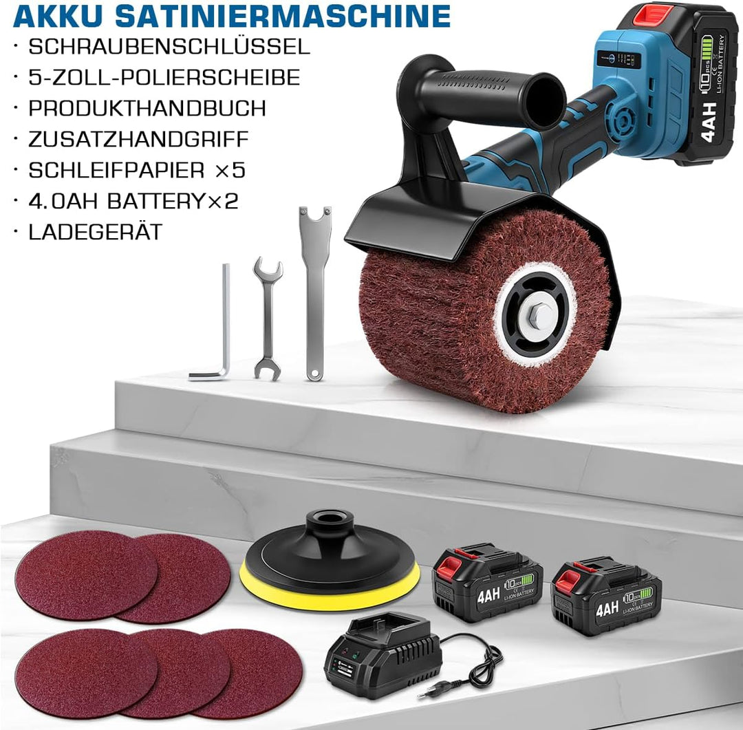 3 IN 1 Satiniermaschine & Poliermaschine & Winkelschleifer, 1200W Akku-Bürstenschleifer Brushless, 5