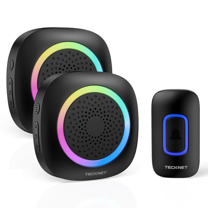 TECKNET Funkklingel, Funkklingel Aussen Wasserdicht 2 Empfänger Mit RGB Licht, 60 Melodien, IP66 Fun