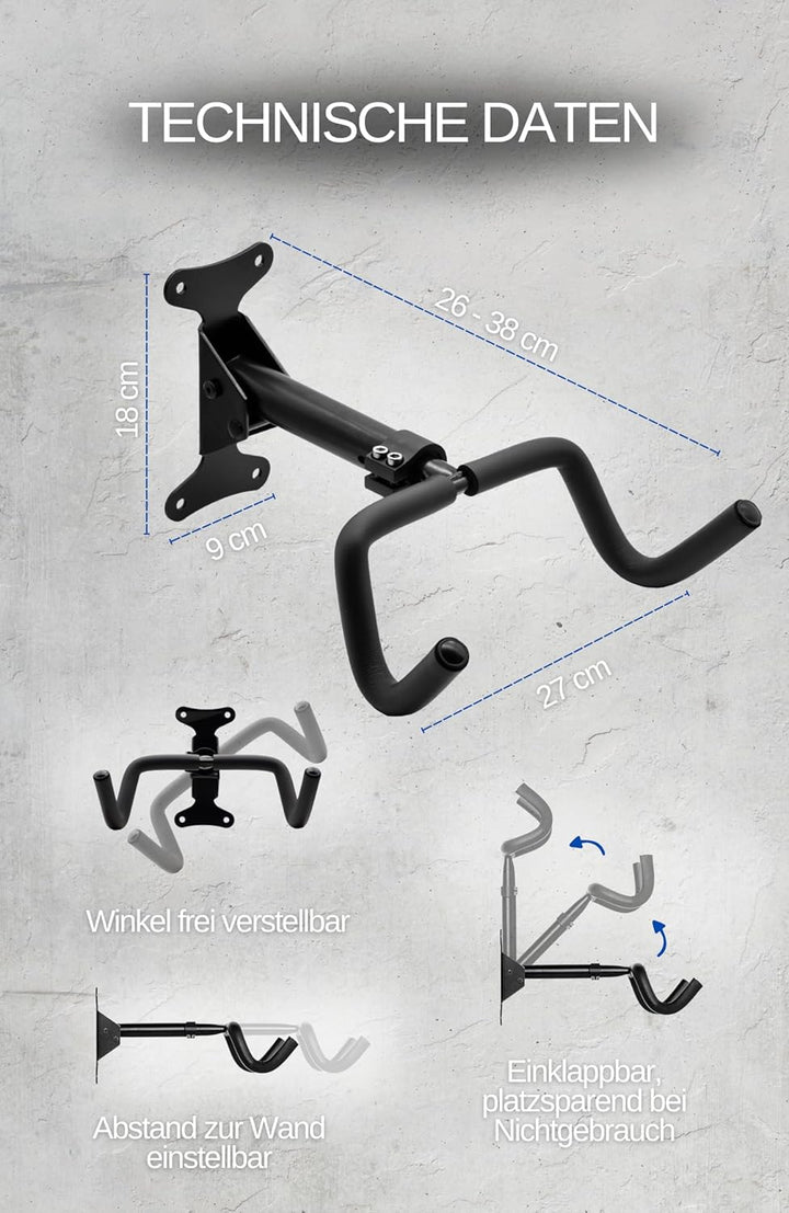 VELOSTAR Premium Fahrrad Wandhalterung - Verstellbar, Platzsparend & Robust - Fahrrad Wandbefestigun