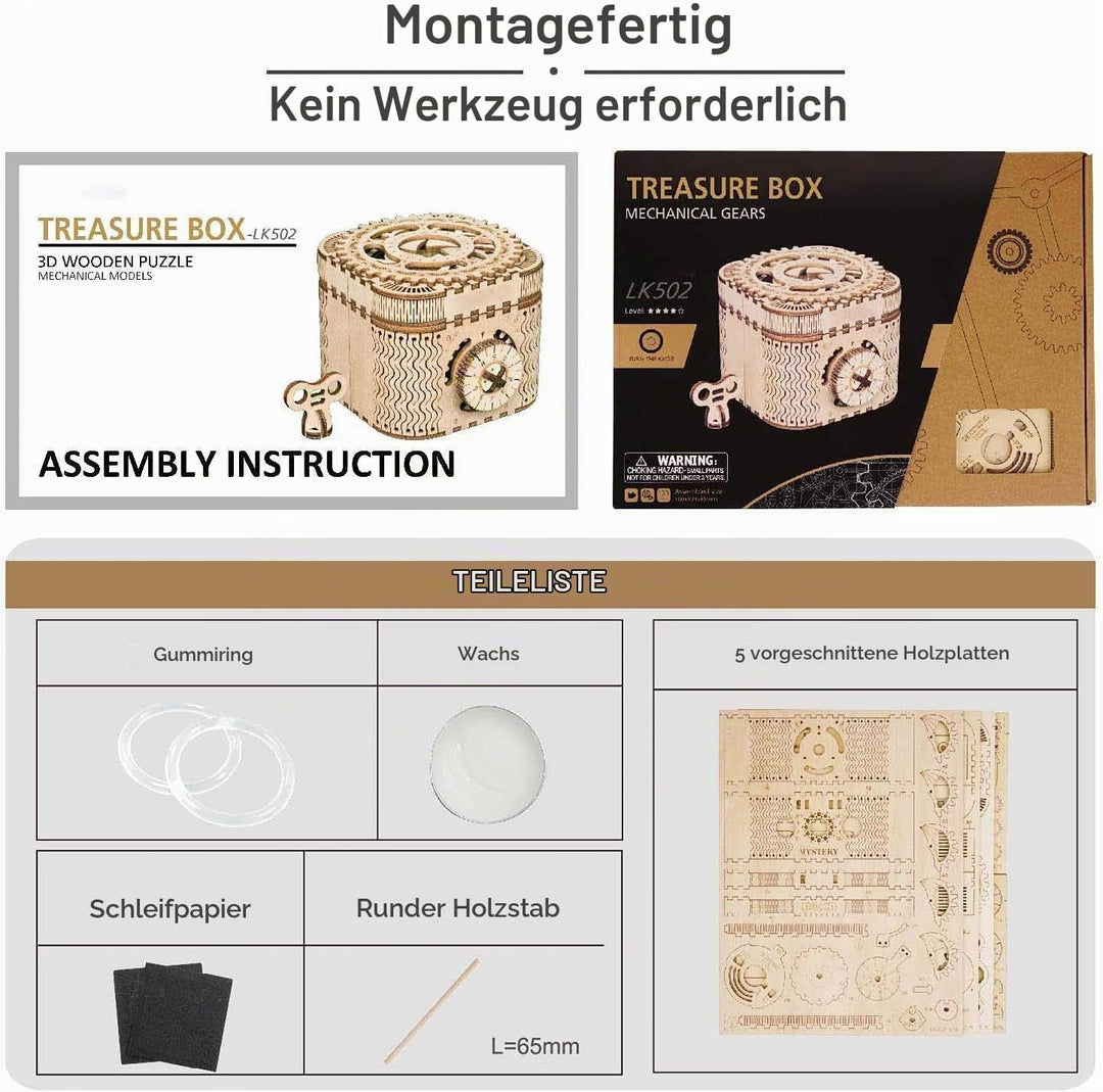Robotime 3D Holzpuzzle Mechanische Modellbausätze Holz Puzzle Treasure Box Denksportaufgaben Knobels
