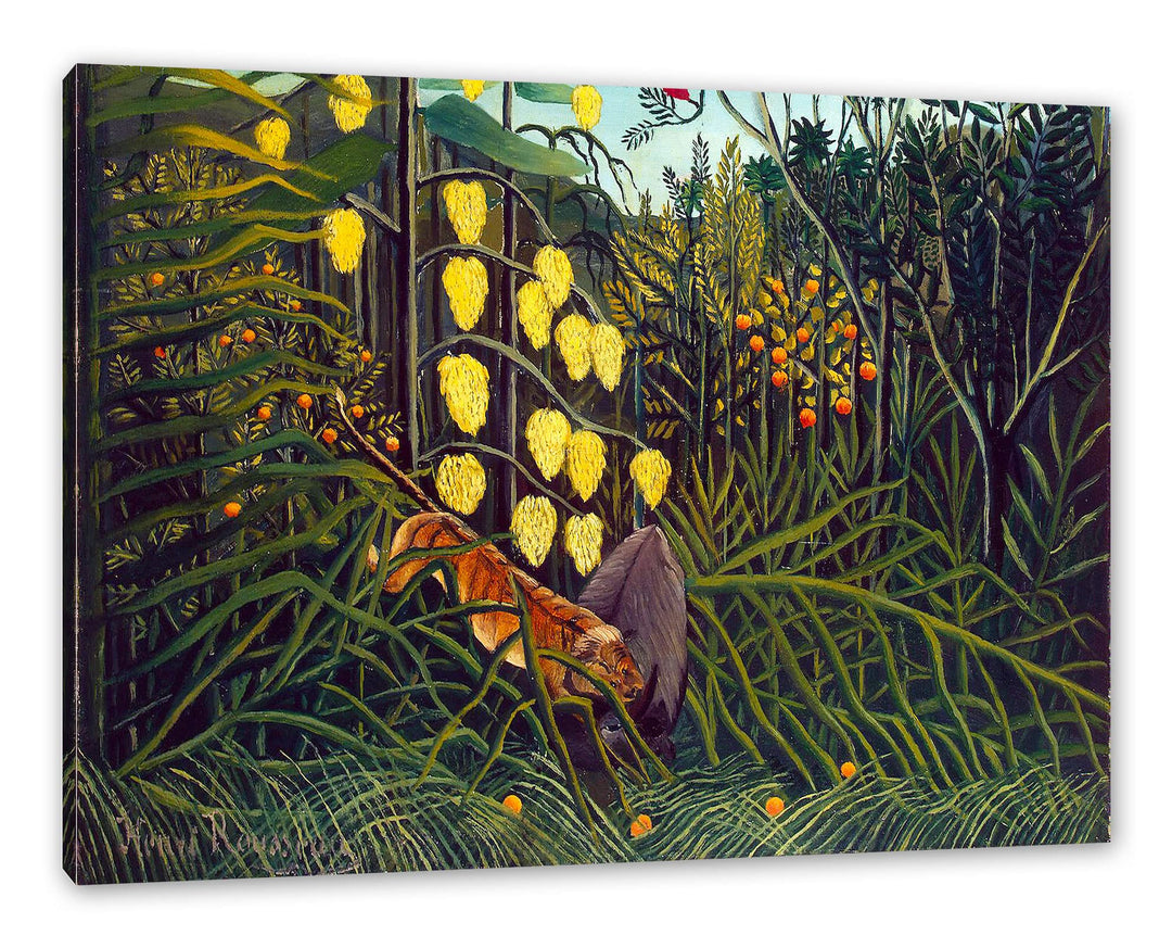 Generisch Henri Rousseau - Kampf zwischen Tiger und Büffel als Leinwandbild / Grösse: 120x80 cm / Wa