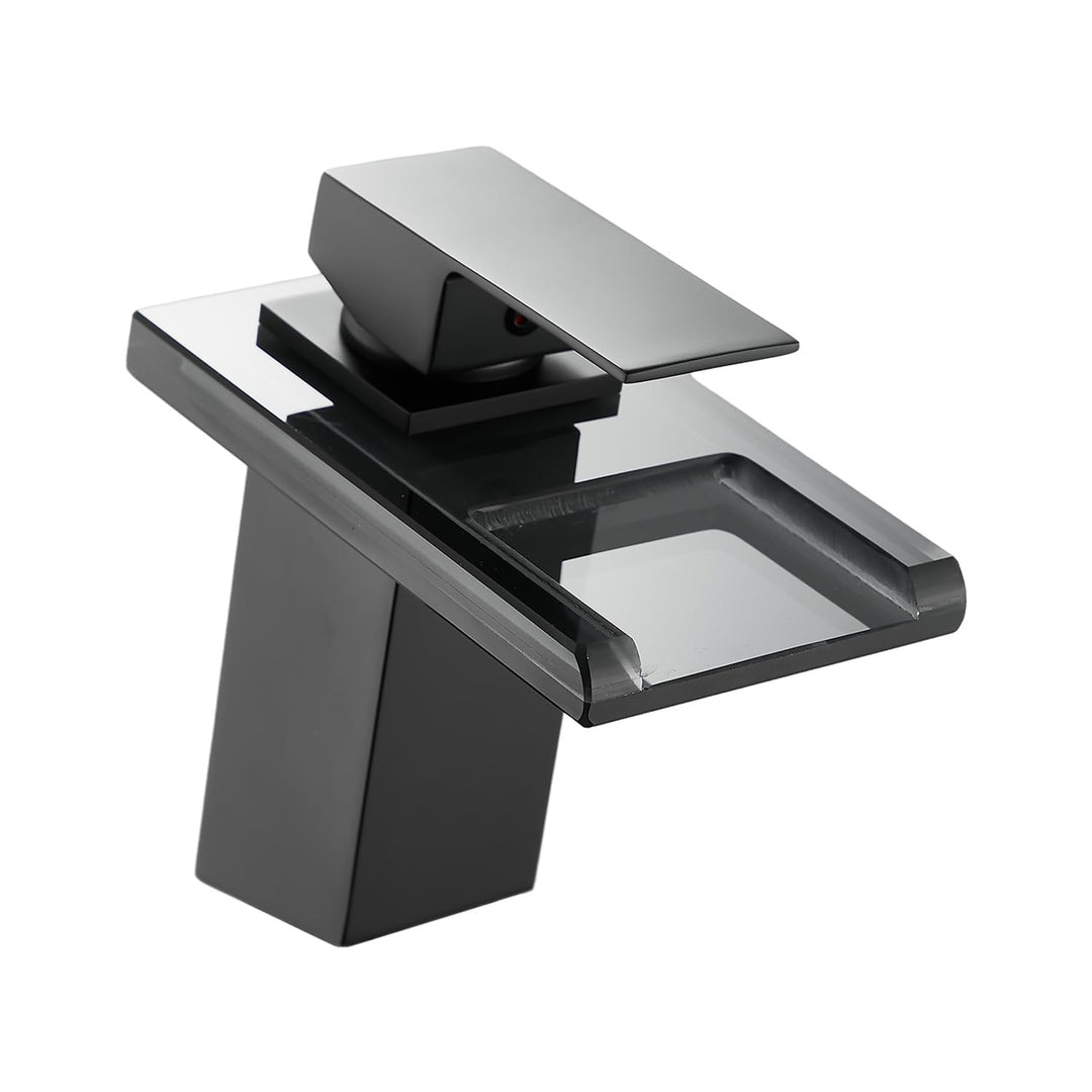 ZYNUHMO Wasserhahn Bad,Wasserfall Armatur Badezimmer Glas,Einhand-Waschtischarmatur,Schwarz, Schwarz