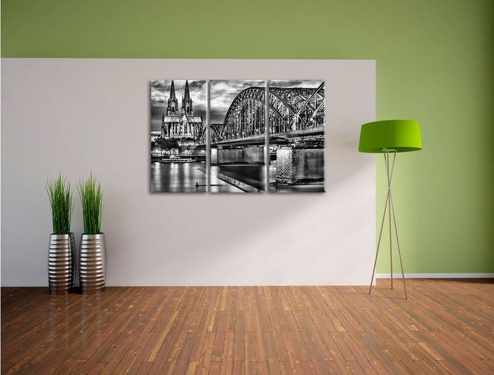 Pixxprint Hohenzollernbrücke bei Nacht als Leinwandbild/Grösse: 3 Teilig (120x80) cm/Wandbild/Kunstd